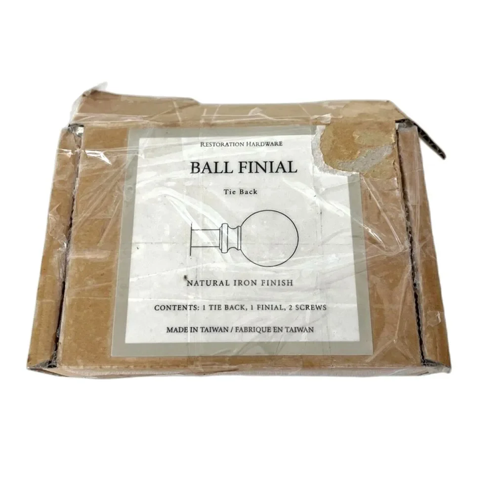 Restoration Hardware Ball Finial Tie Back Natural Iron Finish NEW in Open Box